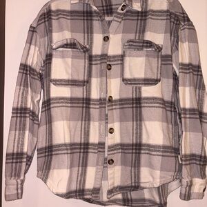 Hollister Gray and White Plaid Button-Down Shirt